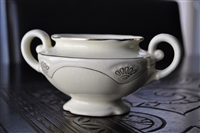 1941 Vintage Homer Laughlin open sugar bowl with gold accents and heavy crazing