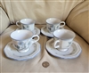 Avante Blue porcelain by Mikasa 4 teacups with saucers floral drinkware 1980