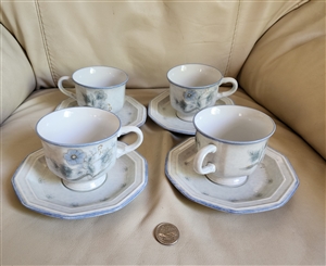 Vintage porcelain teacups by Mikasa in Avante Blue floral pattern