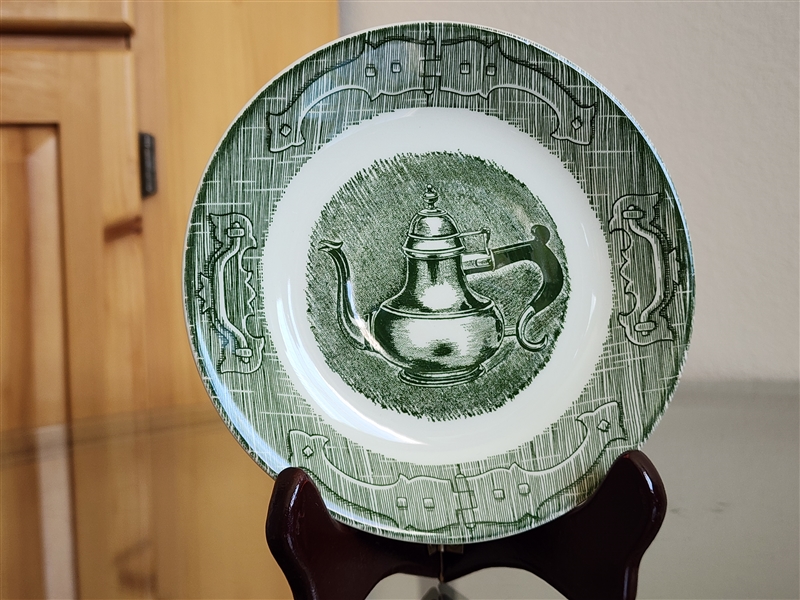 Vintage Royal China USA The Old Curiosity Shop green pattern porcelain saucer