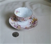 Jyoto Japan porcelain teacup and saucer two tone colorful florals vintage collectible