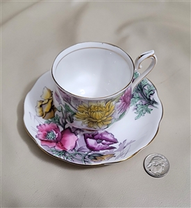 Royal Albert teacup and saucer poppies chrysanthemum colorful porcelain collectible