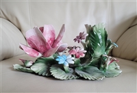 Antique Capodimonte floral porcelain candle holder 1800 to 1900 made in Italy