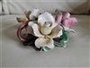 Capodimonte porcelain, blooming roses, candle holder or vase made in Italy.