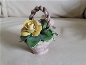 Capodimonte porcelain floral basket vintage collectible display and gift idea