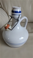 Vintage Italian soda bottle decanter in white ceramic with blue accents