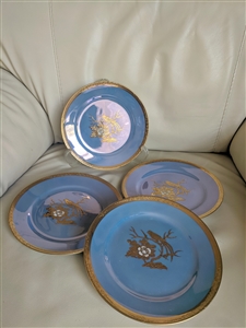 Noritake Lusterware blue plates gold rims birds
