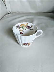Spode Wicker Lane ironstone teacup with colorful flowers and scalloped edge for repurpose use