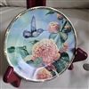 Porcelain collectible plate 1991 Bradford Exchange Pickard Costas Hummingbird Cyndi Nelson pink hollyhocks gold rim box