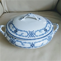 Antique 1930 Burleigh Ware Radford porcelain covered vegetable dish in blue and white floral design