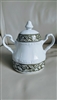 Vintage J and G Meakin England Sterling pattern ironstone lidded sugar bowl with green swirl border