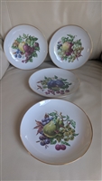 ISRAEL Naamah fruit decorated gold rim porcelain plates set table serving and kitchen accessories