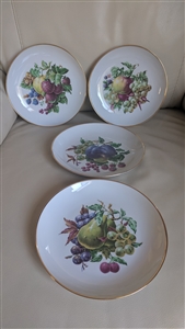 ISRAEL Naamah fruit decorated gold rim porcelain plates set table serving and kitchen accessories
