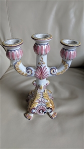 Hand painted porcelain 3-candle candelabra from Portugal