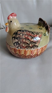 Italian pottery Hen colorful lidded bowl