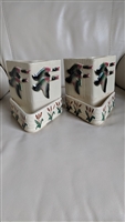 pair of vintage shawnee pottery mallard duck triangular planter bookends