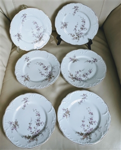 Antique Rosenthal Germany set of 6 porcelain salad plates pink floral with embossed edges and gold trim
