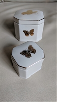 Takahashi San Francisco porcelain nesting boxes with shimmering gold butterfly artwork