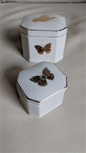 Takahashi San Francisco porcelain nesting boxes with shimmering gold butterfly artwork