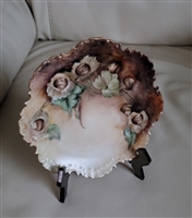 Antique RC Rosenthal Monbijou porcelain serving plate with hand painted chestnuts and ruffled edges nine and one half inches wide