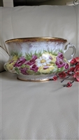 Antique Homer Laughlin 19th-century ironstone chamber pot with floral sprays and gold trim