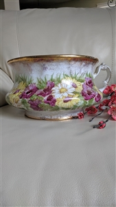 Antique Homer Laughlin 19th-century ironstone chamber pot with floral sprays and gold trim