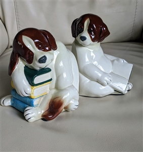 vintage porcelain saint bernard dog bookends storage decor