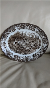Royal Staffordshire Stratford Stage brown ironstone equestrian oval plate by J and G Meakin 1950-1970