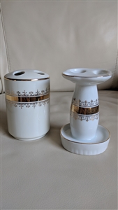 Japanese porcelain set of two toothbrush holders vintage bathroom accessories