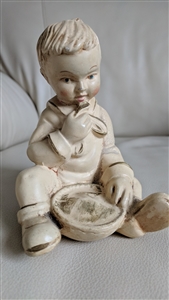 Coventry chalkware sitting boy figurine 1940 rare collectible home decor and gift