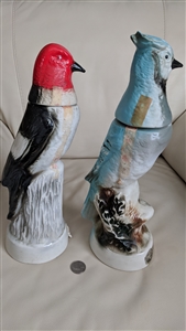 Jim Beam 1969 Blue Jay and Red-Headed Woodpecker porcelain decanter set multicolor hand painted collectibles
