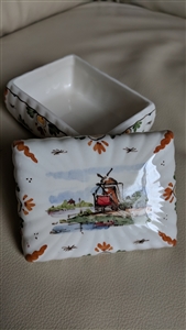 DELFT porcelain sign WINDMILL trinket storage box Holland collectible porcelain