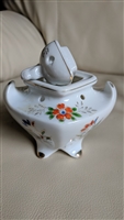 vintage Japanese porcelain Foo Dog incense burner urn with hand-painted floral design