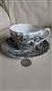 Vintage Myott Staffordshire teacup and saucer set in The Hunter multicolor pattern made in England 1982