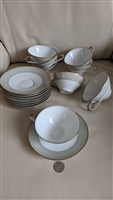 Vintage Rosenthal Continental Bettina Green Band 3339 teacup and saucer set of 8 with gold accents
