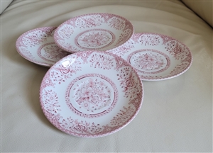 Preowned vintage Woods and Sons English porcelain saucer set with pink rose pattern
