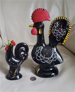 Black porcelain set of roosters from Japan Folk Art figures home decor and gift idea