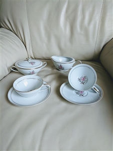 Noritake snow white porcelain tea time set DARYL floral accent white porcelain