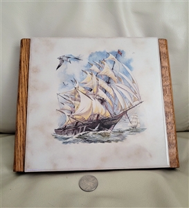 Sail Ship center decor porcelain tile stand trivet