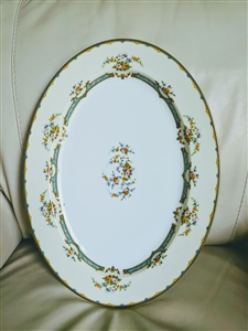 Vintage Noritake Lamara oval serving platter with colorful floral bouquets and gold encrusted handles thirteen and three quarter inch long