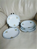 Antique MEITO CHINA Made in Japan porcelain blue & white, with yellow florals 5 plates set home decor.