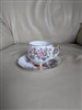 English VALE teacup and saucer porcelain floral porcelain vintage in vivid colors over white porcelain