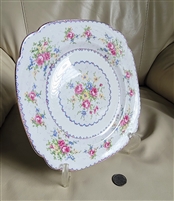 Royal Albert Petit Point fine bone china square dinner plate with cross-stitch floral pattern and brushed gold trim