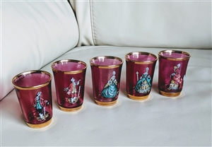 Purple shot glasses MC France Renaissance figure