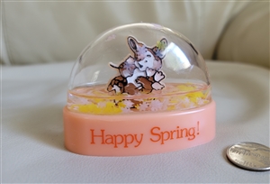 vintage 1982 easter bunny snow globe hong kong holiday decor with salmon base and original tag