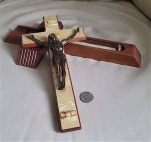 Wooden Sick Call Crucifix with pearl color inlay spiritual and religious collectible gifts and home decor