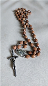 Vintage olive wood rosary with Jerusalem Cross Aqua Jordanis centerpiece and INRI crucifix