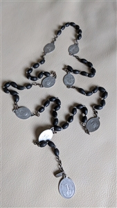 Vintage French Stations of the Cross rosary with Mater Dolorosa pendants and wood beads