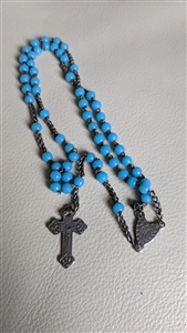 Vintage blue First Communion rosary with metal cross and blue plastic beads