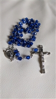 pre-owned vintage blue faceted plastic bead rosary with silver tone inri crucifix